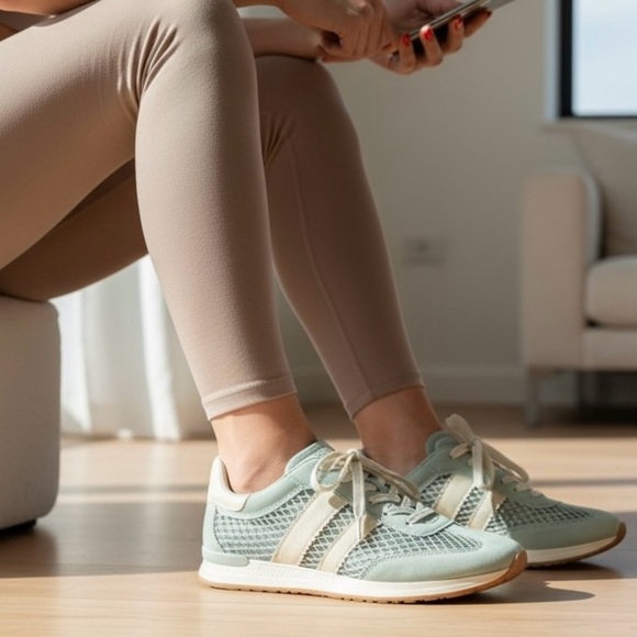 DV by Dolce Vita Shoes - DV by Dolce Vita Sage Green and Cream Athletic Sneakers